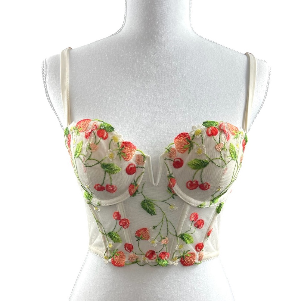 Victoria’s Secret Strawberry Floral Embroidered Bustier Corset Top 32B Coquette - Picture 6 of 11